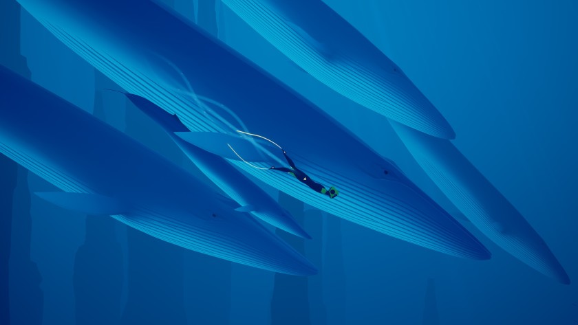 Swim with the whales in “Abzu.” Don’t worry, they don’t bite. (Giant Squid / 505 Games )